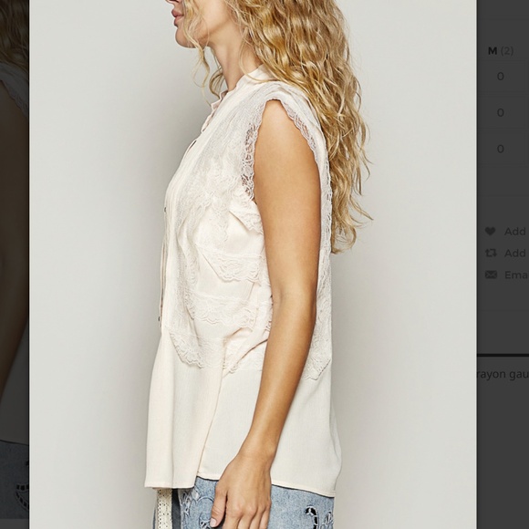 POL “ Madison” POL Sleeveless Rayon & Gauze Top with Lace Detail 35 - Picture 2 of 4